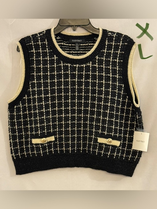 Ellen Tracy Other - Ellen Tracy Black and Cream Grid Knit V-Neck Sweater Vest